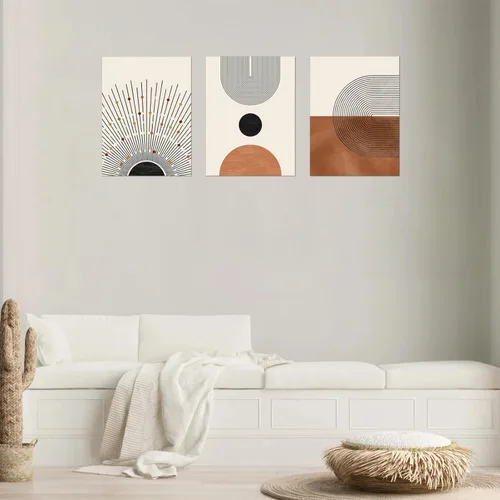 Miniatura 4 de FAEKSUR Juego de 3 arte para pared, moderno de mediados de siglo, línea geométrica neutra, sol, impresiones artísticas abstractas enmarcadas
