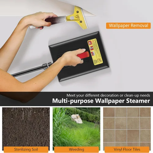 Miniatura 4 de Goplus Limpiador de papel pintado vaporizador sin químicos para eliminación de papel tapiz con manguera de 10 pies y placa de vapor grande