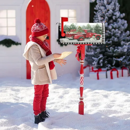 Miniatura 8 de Funda Magnética para Buzón Feliz Navidad Camión Árbol Tamaño Grande Muñeco de Nieve de Invierno Cuadros Buffalo Fundas para Buzón Tamaño Estándar