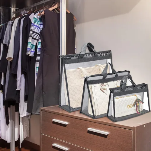 Miniatura 7 de 12 bolsas para el polvo para bolsos, bolsas de almacenamiento transparentes para mujeres, 3 tamaños, organizador de bolso, funda organizadora