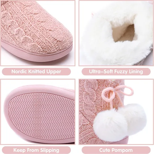Miniatura 5 de DL Pantuflas de mujer cálidas para el hogar, esponjosas y lindas para el invierno, cómodas botas de espuma viscoelástica de punto trenzado, botas