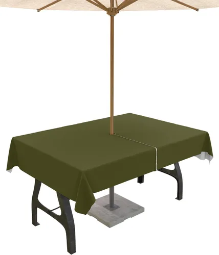 Miniatura 12 de QueenKer Mantel de exterior verde oliva con agujero para sombrilla y cremallera, mantel de color sólido para mesas cuadradas, colección de mesa