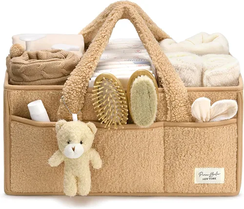 Miniatura 11 de PeraBella Organizador de pañales para bebé con asa, cesta de regalo de ducha para niños y niñas, cesta de almacenamiento de pañales portátil