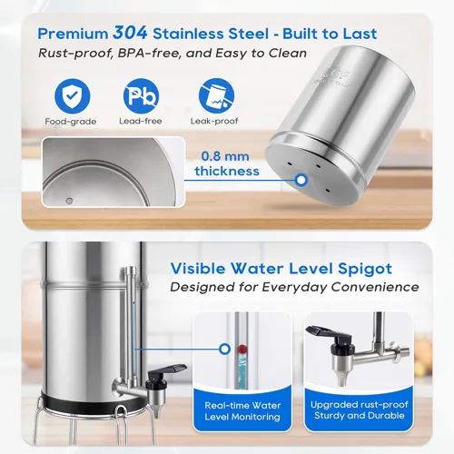 Miniatura 6 de LCF 𝐒𝐢𝐥𝐯𝐞𝐫 𝐈𝐨𝐧𝐬 Sistema de Filtro de Agua por Gravedad Mejorado, Alternativa Confiable al Sistema de Filtro de Agua Berkey, Estándar NSF/ANSI