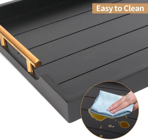 Miniatura 7 de SXNOWS Bandejas de mesa auxiliar, bandeja otomana grande para sala de estar, bandeja de madera para servir con 2 juegos de asas, bandeja de madera