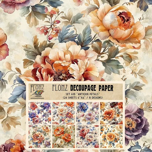 Miniatura 11 de Paquete de papel Decoupage (24 hojas de 6 x 6 pulgadas), flores índigo: delicados grabados florales azules y blancos inspirados en porcelana clásica