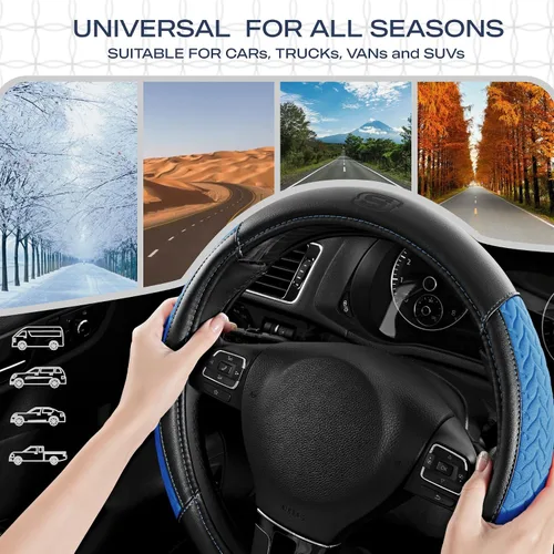 Miniatura 7 de Skechers - Funda para volante de cuero con amortiguación máxima, funda universal de 14" 1/2-15" para proteger el volante del automóvil para hombres