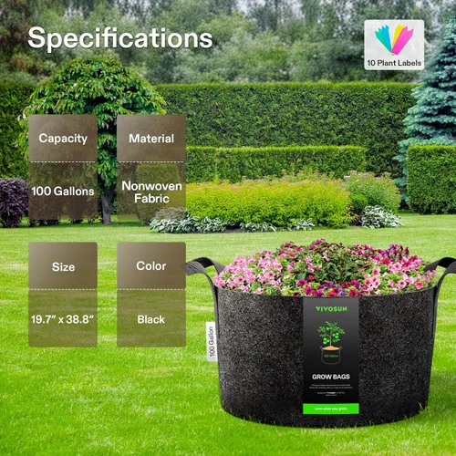 Miniatura 3 de VIVOSUN 1 bolsa de cultivo de 100 galones, maceta de tela con asas para verduras y plantas
