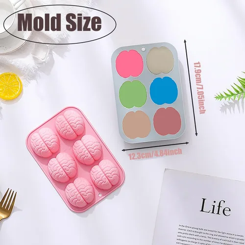 Miniatura 2 de Molde de silicona de caramelo de chocolate para Halloween Brain, molde en forma de cerebro 3D de 6 agujeros, molde de galletas de caramelo