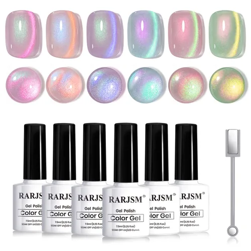 Miniatura 47 de RARJSM Juego de Esmaltes de Gel Nude Colección Jelly Pink de 6 Colores Naturales Transparentes Rosa Translúcido Lechoso Malva Morado Marrón Claro