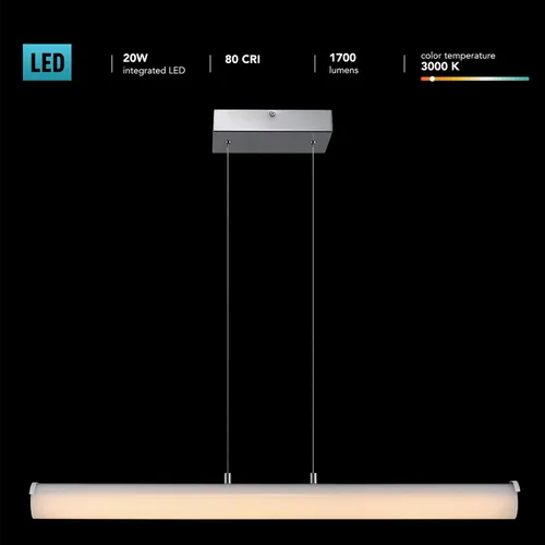 Miniatura 2 de GLOBE Calypso eléctrico 20W integrado LED colgante iluminación, cromo, pantalla acrílica esmerilada, 1700 lúmenes, blanco cálido 3000 Kelvin, 80 CRI