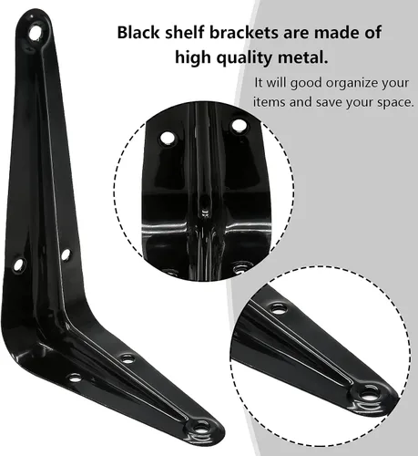 Miniatura 4 de Uenhoy Paquete de 10 soportes de estante negros de 4 x 3 pulgadas, soportes flotantes de metal resistentes para montaje en pared, soportes