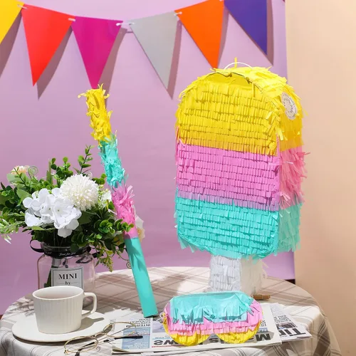 Miniatura 2 de Sratte Piñata de helado con palo para los ojos vendados, decoración de fiesta de cumpleaños de verano, 16.1 x 7.9 x 3.2 pulgadas, piñata Icepop