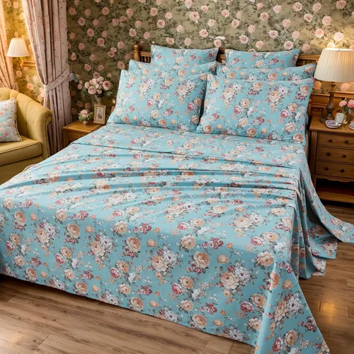 Miniatura 31 de FADFAY Juego de sábanas de cama tamaño King 100% algodón, color verde salvia, patrón floral de rosas rojas de campo francés, ropa de cama de lujo
