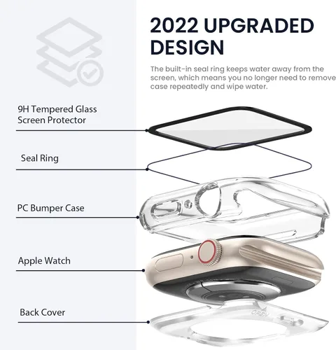 Miniatura 3 de Tensea - Funda protectora de pantalla impermeable para Apple Watch (2 en 1) para Apple Watch Serie SE 7, 5, 4, accesorios de 41 mm, iWatch protector