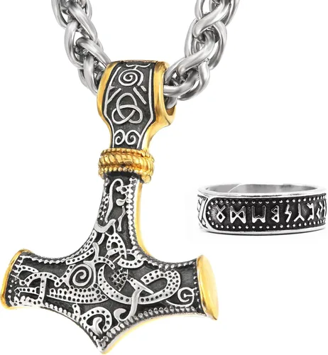 BAVIPOWER Colgante de oro de 18 quilates Mjolnir nórdico vikingo martillo de Thors para hombres y mujeres acero inoxidable 316L joyería escandinava