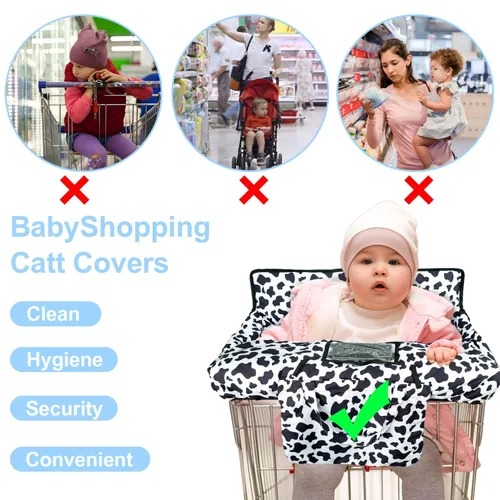 Miniatura 4 de Funda para Carrito de Compra para Bebé 2 en 1 Funda para Silla Alta con Arnés de Seguridad Multifuncional Cubiertas para Carrito con Patrón de Vaca