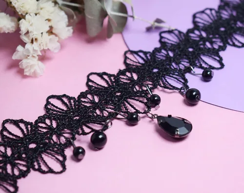 Miniatura 3 de Gargantilla de encaje gótico negro ajustado delicado vestido de fiesta de disfraces joyería de Halloween para mujeres y niñas
