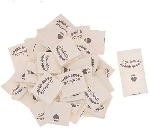 100 etiquetas de tela hechas a mano, etiquetas bordadas, etiquetas hechas a mano para coser, decoración de bricolaje (guirnalda)