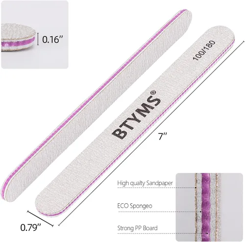 Miniatura 2 de BTYMS 25 limas de uñas de grano 100/180 de doble cara, limas de pulido de uñas para uñas acrílicas y naturales Blanco hueso