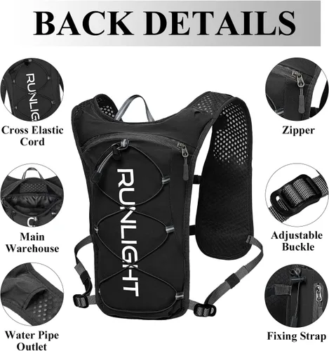 Miniatura 4 de Runlight Chaleco para correr para mujeres y hombres, mochila ligera de hidratación con bolsa de vejiga de agua de 1.5L, mochila diurna hidro