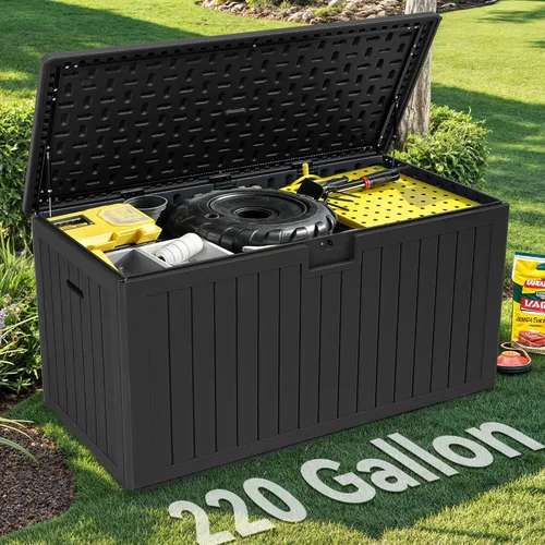 Miniatura 41 de YITAHOME Caja grande de resina de 100 galones, cajas de almacenamiento al aire libre para muebles de patio, cojines de exterior, herramientas