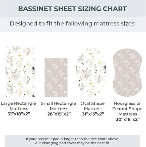 Miniatura 3 de Pobibaby - Paquete de 2 sábanas de moisés de alta calidad para moisés estándar - Tejido de punto de jersey ultrasuave, elegante patrón floral