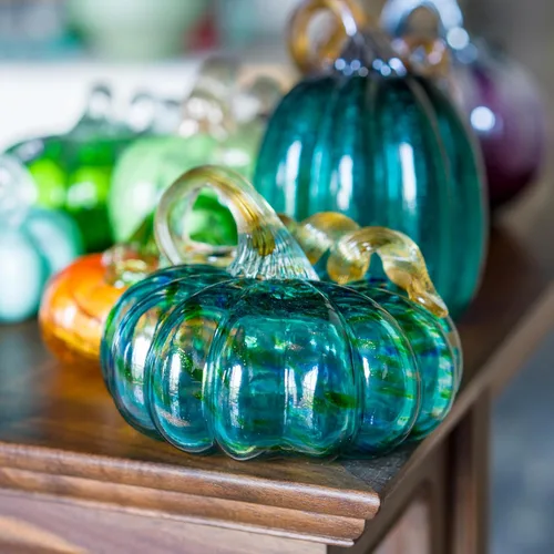 Miniatura 3 de QFkris Calabaza de cristal soplada a mano para decoración, 3.4 x 3.5 pulgadas, decoraciones de otoño para el hogar, figura de calabaza de cristal