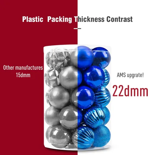 Miniatura 16 de AMS Esferas de Navidad de 2.36 pulgadas/60mm, 34 unidades, adornos grandes, decoraciones para fiestas, inastillables, colgantes festivos para Negro