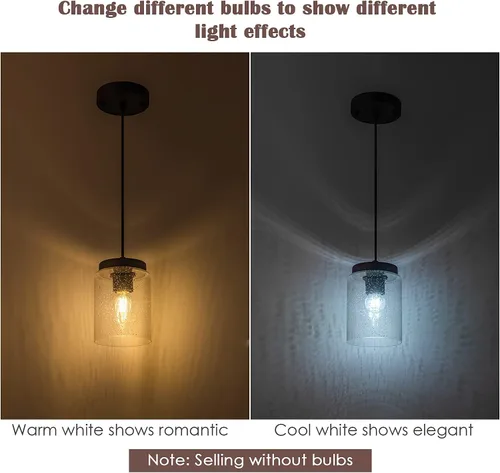 Miniatura 7 de Mini lámpara colgante industrial moderna de vidrio con semillas de burbujas, cilindro de iluminación colgante de cable ajustable para isla