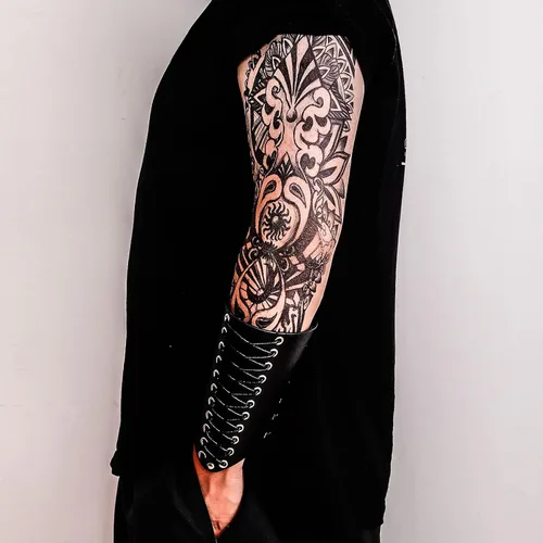 Miniatura 6 de MILAKOO 2 unids hombre negro cuero ancho guantelete pulsera de sujeción brazo armadura brazalete ajustable