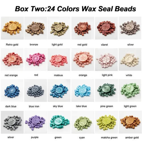 Miniatura 3 de Kit de sellos de cera con caja de regalo, 48 colores, 1200 piezas de cuentas de cera de sellado con 2 piezas de sellos, calentador, cuchara