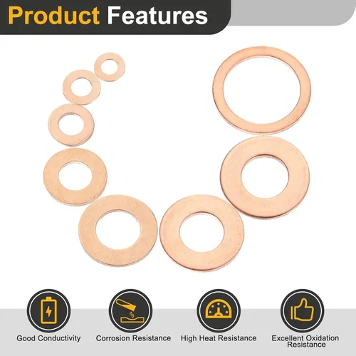 Miniatura 4 de uxcell Arandela plana M10, 12 piezas de arandelas planas de anillo de cobre de 20 mm DE 1,5 mm de espesor Junta de sello de anillo de metal