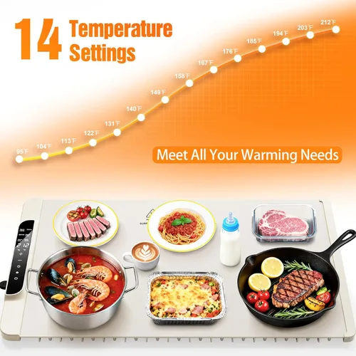 Miniatura 3 de Tapete de calentamiento para alimentos - Calentador de alimentos con 14 temperaturas - Bandeja de calentamiento eléctrica de silicona con 6 modos