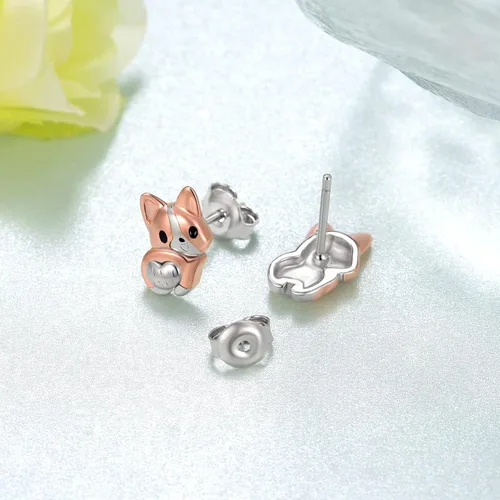 Miniatura 3 de Aretes de plata de ley 925, diseño de perro corgi/perro salchicha/perro perrito kawaii, regalos para mujeres, amantes de los perros