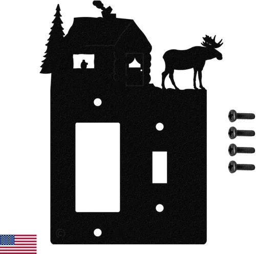 Miniatura 18 de Moose & Cabin - Placa de pared para interruptor de luz de palanca doble (palanca doble, negro) - Fabricado en Estados Unidos