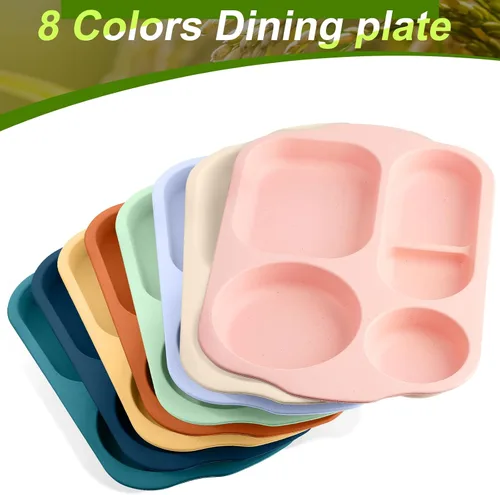 Miniatura 2 de Vesici 8 piezas de platos grandes de 12 pulgadas irrompibles divididos para niños y adultos - Bandeja de paja de trigo - Aptos para microondas