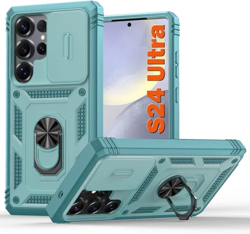 Miniatura 99 de PASNEW Funda para Samsung Galaxy S22 Ultra 5G, cubierta de cámara deslizante y soporte de dedo de metal giratorio de 360°, militar, resistente, a