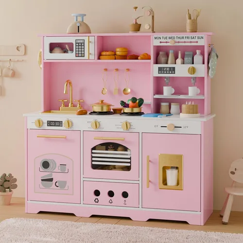 Juego de cocina para niños, juego de cocina con 21 accesorios divertidos, juego de cocina de juguete con electrodomésticos realistas, almacenamiento
