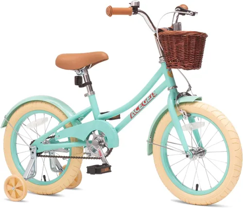 Miniatura 6 de ACEGER Bicicleta para niñas con canasta, bicicleta para niños de 3 a 13 años, incluye freno de contrapedal y freno de pinza, 14, 16, 18 pulgadas