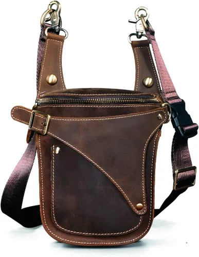 Miniatura 2 de Le'aokuu - Bolso de pierna para moto, de cuero genuino, para hombre, bolso tipo mensajero a la cintura), B9326