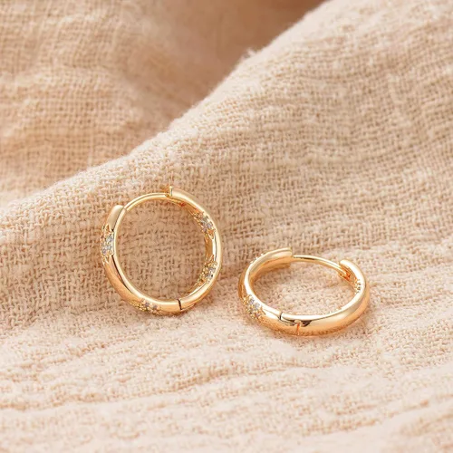 Miniatura 5 de GUEMER Aretes de aro Huggie chapados en oro de 14 quilates, delicados y gruesos, con incrustaciones de zriconia cúbica, para dormir, pequeño