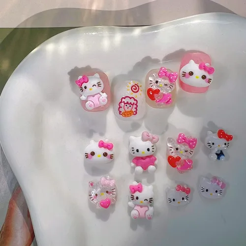 Miniatura 3 de 40 piezas de bonitos dijes de uñas de gato de dibujos animados 3D Kawaii con diseño de gato, gemas y diamantes de imitación, joyas de uñas para uñas