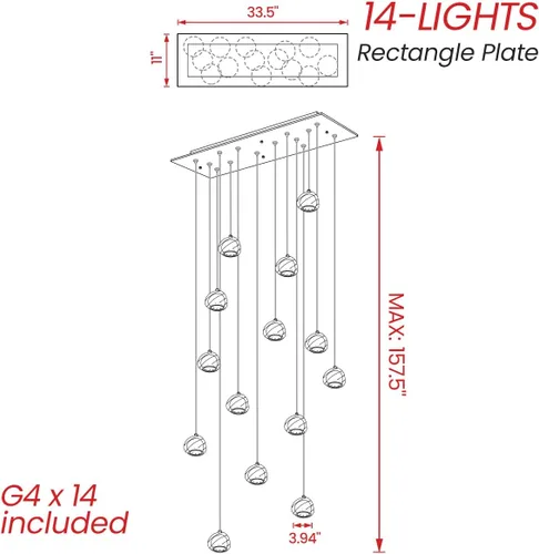 Miniatura 3 de Candelabro de cristal LED moderno, lámpara colgante de gota de lluvia, lámpara de techo de bola de cristal, 14 luces para escalera, sala de estar
