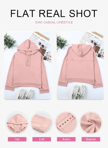 Miniatura 4 de Dokotoo Sudaderas con capucha de manga larga con cuello en V y botones para mujer