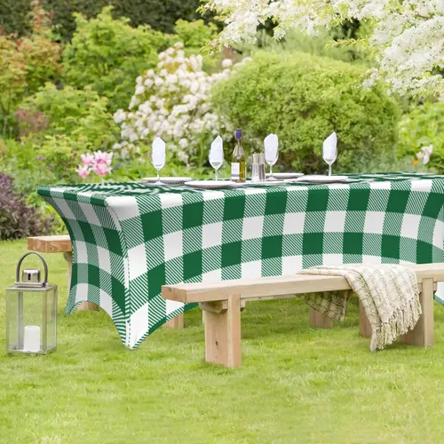 Miniatura 7 de Buffalo - Mantel rectangular ajustable a cuadros verde y blanco de 6 pies para fiestas, banquetes, festivales, bodas