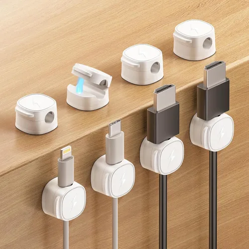 Miniatura 15 de Clips magnéticos para cables [bloqueo 1s], organizador de cables adhesivos para mesita de noche, paquete de 6 clips de gestión de cables