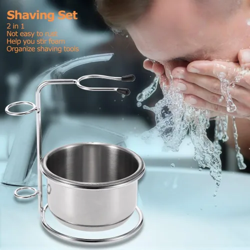 Miniatura 6 de Anself Tazón de afeitar 2 en 1, juego de afeitado para hombre, taza de afeitar + soporte para cuchilla de afeitar para hombre, jabón, cuenco