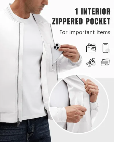 Miniatura 29 de Polu Chaquetas bomber para hombre con bolsillos, chaquetas cortavientos ligeras, cremallera de 2 vías, abrigo casual de negocios para otoño e