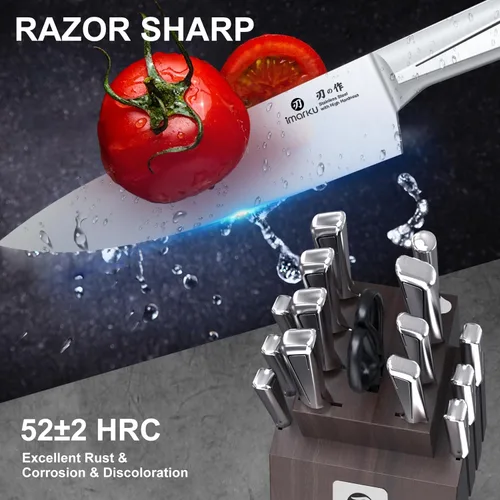 Miniatura 3 de imarku Juego de cuchillos de cocina de 16 piezas con bloque de acero de alto carbono, juego de cuchillos japoneses ultra afilados para cocina, mango